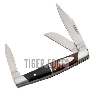 Folding Pocket Knife Rite Edge 3.5in. Black Brown Burlwood Pen Knife 3 Blade