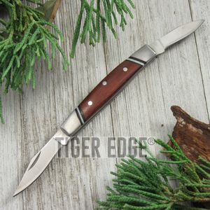 Folding Pocket Knife Brown Pakkawood 2 Blade Hunter Trapper