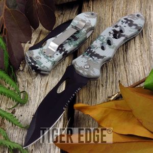 Folding Pocket Knife Digital Camo Black Blade Tactical Lockback Serrated 211217