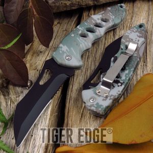 Folding Pocket Knife Digital Camo Blade Tactical Lockback Serrated Black 211218