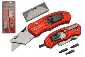 Folding Pocket Knife Heavy Duty Red Box Cutter Drywall Carpet Utility Multi-Tool
