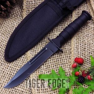 Fixed-Blade Survival Knife 7.5in. Small Black Rubber Handle Tactical Combat EDC