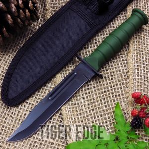 Fixed-Blade Tactical Knife Mini 7.5in. Black Blade Green Survival Military Boot