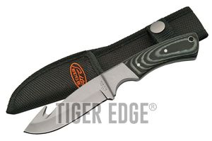 Hunting Knife 8in. Overall Gut Hook Skinner Stainless Blade Gray Micarta Handle
