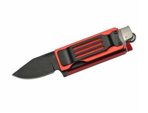 Folding Pocket Knife | Lighter Holder Money Clip Folder Aluminum Red 211456