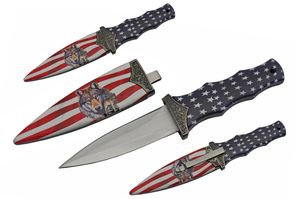 Dagger 3.5in. Double Edge Blade USA American Flag Wolf Boot Knife With Clip