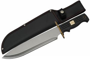 Fixed Blade Knife | Rubber Handle Bowie Black Rite Edge Blade W/ Sheath 211492