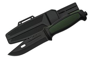 Tactical Knife Black 4.25in. Fixed-Blade Glass Breaker Handle Slim Sheath Green