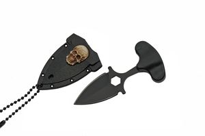 Push Dagger Black Double Edge Blade Mini Skull Punch Neck Knife + Lanyard