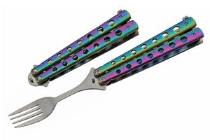 Butterfly Fork Balisong - Stainless Steel Fork, Aluminum Handle - Rainbow