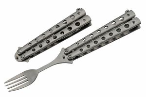 Butterfly Fork Balisong - Stainless Steel Fork, Aluminum Handle - Silver