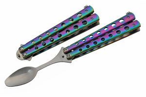 Butterfly Spoon Balisong - Stainless Steel Spoon, Aluminum Handle - Rainbow