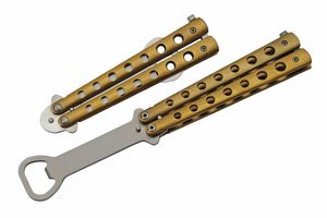 Bottle Opener Gold Silver Stainless Butterfly Balisong Trainer Practice No Blade