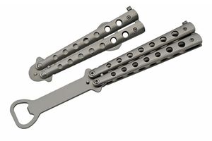 Bottle Opener Silver Stainless Butterfly Balisong Trainer Practice No Blade