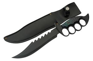 Fantasy Knuckle Knife 13.25in. Overall Black Sawback Blade Green Spider