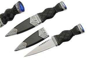 Dagger Scottish Sgian Dubh Blue Gem Pommel Stainless Steel Blade + Sheath