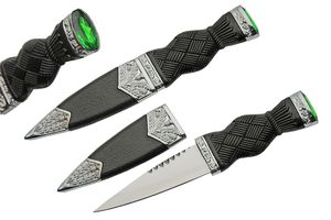 Dagger | Scottish Sgian Dubh Green Gem Pommel Stainless Steel Blade + Sheath