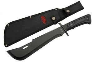 Survival Knife | Stainless Steel Upswept Blade Rubber Handle Machete + Sheath