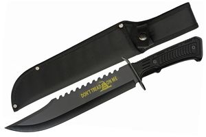 Bowie Knife Don't Tread On Me Sawback Blade Black/Yellow 15in. Overall + Sheath