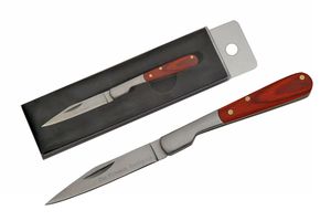 Folding Knife 3in. Closed 'Fireman Toothpick' Stainless Steel Blade Wood Handle