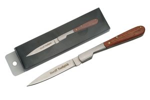 Folding Knife 3in. Closed 'Sheriff Toothpick' Stainless Steel Blade Wood Handle