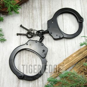 Handcuff Set Classic Black Chain Hand Cuff Law Enforcement Police Gear