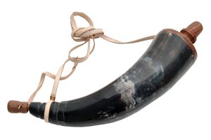 Powder Horn 14in. Black Historical Musket Reenactors Replica With Leather Sling