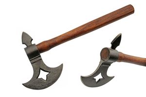 Medieval Hand Battle Axe Hatchet Black Steel Fleur Blade Wood Handle