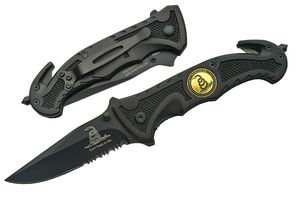 Spring-Assist Folding Knife 'Don't Tread on Me' Black Serrated Blade Rescue EDC