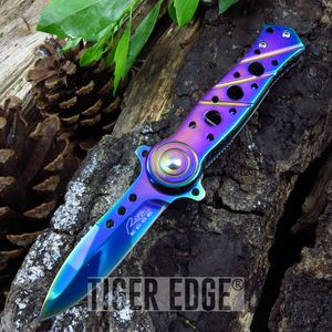 Spring-Assist Folding Pocket Knife Rainbow Stiletto Dagger Blade Tactical EDC
