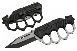Spring-Assisted Folding Knife Tanto Blade Black Trench Knife Knuckle Guard