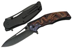 Spring-Assisted Pocket Folding Knife | Red Dragon Skull Tactical EDC 300491-Rd