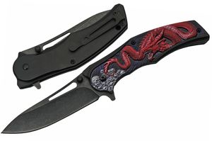 Spring-Assisted Pocket Folding Knife | Red Dragon Skull Tactical EDC 300491-Rd