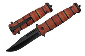 Spring-Assist Folding Knife Stacked-Leather Print Military-Style Handle EDC