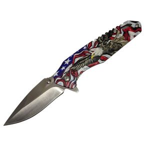 Spring-Assist Folding Knife 3in. Drop Point Blade USA Flag Bald Eagle EDC