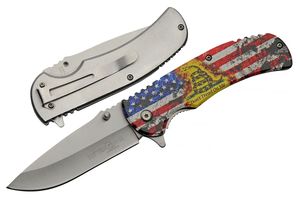 Folding Knife | 3.5in Stainless Steel Blade USA Flag Don't Tread on Me Patriot