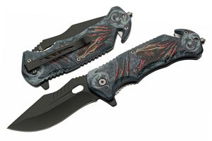 Spring-Assist Folding Knife Rite Edge Black Stainless Blade Dragon Slash Rescue