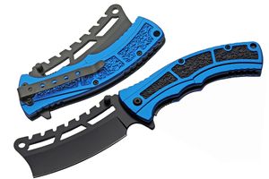 Folding Knife | Black Blue Stainless Steel Cleaver Blade Aluminum Handle