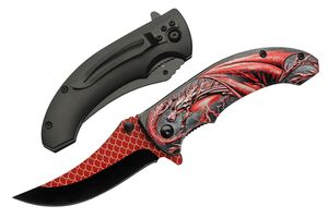 Folding Knife | Gray Red Dragon Stainless Steel Clip Point Blade Tactical EDC