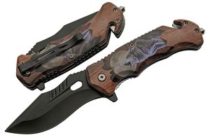 Folding Knife | Howling Wolf Brown Stainless Steel Drop Point Blade Tactical EDC