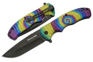 Folding Knife Black 3.5in. Stainless Steel Blade Tie-Dye Groovy EDC 300558-A
