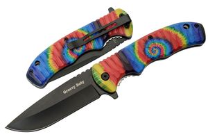 Folding Knife Black 3.5in. Stainless Steel Blade Tie-Dye Groovy EDC 300558-C