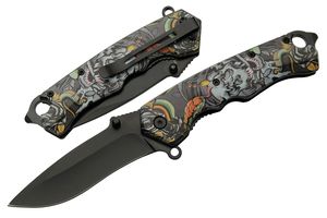 Folding Knife | Snake Skull Black Stainless Steel Drop Point Blade Tactical EDC