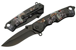 Folding Knife Native Chief Wolf Black Stainless Steel Drop Point Blade EDC