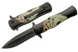 Folding Knife | Royal Flush Poker Black Stainless Steel Spear Point Blade EDC