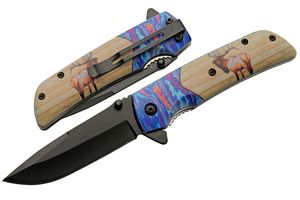 Folding Knife | Elk Blue Brown Stainless Steel Drop Point Blade Tactical EDC