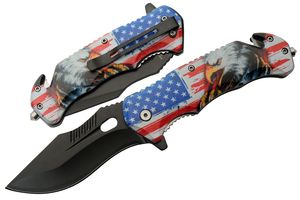 Folding Knife American Flag Usa Bald Eagle Tactical Rescue EDC 3.5In Blade