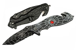 Folding Knife | Black Silver Spider Web Stainless Steel Tanto Blade Tactical EDC