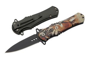 Folding Knife Deer Brown Stainless Steel Spear Point Blade Tactical EDC