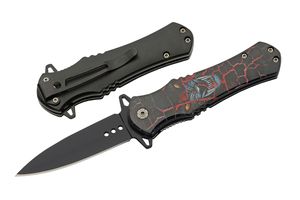 Folding Knife Panther Black Red Stainless Steel Spear Point Blade Tactical EDC